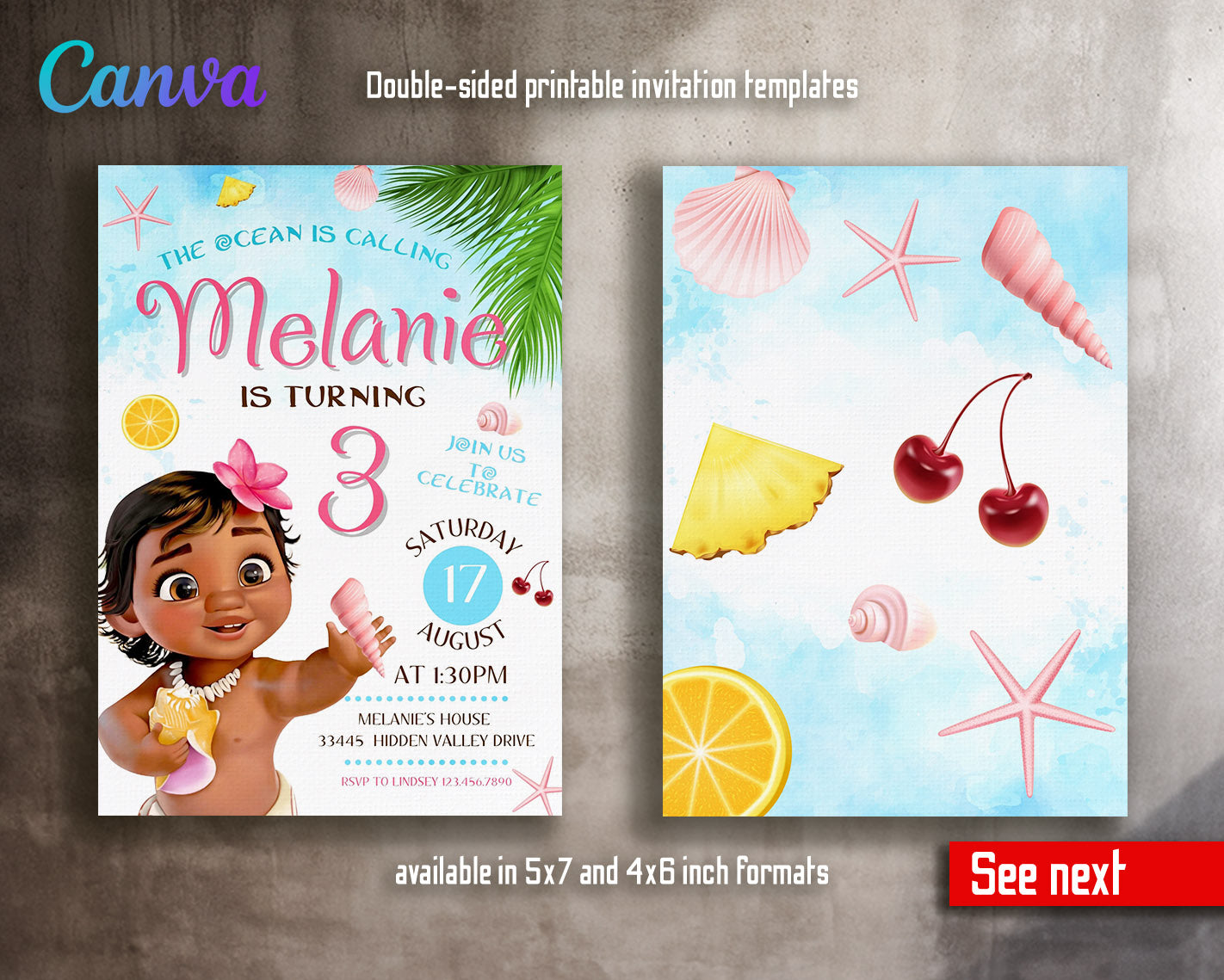 Moana Princess customizable invitation template | Share or Print | girl | XB103