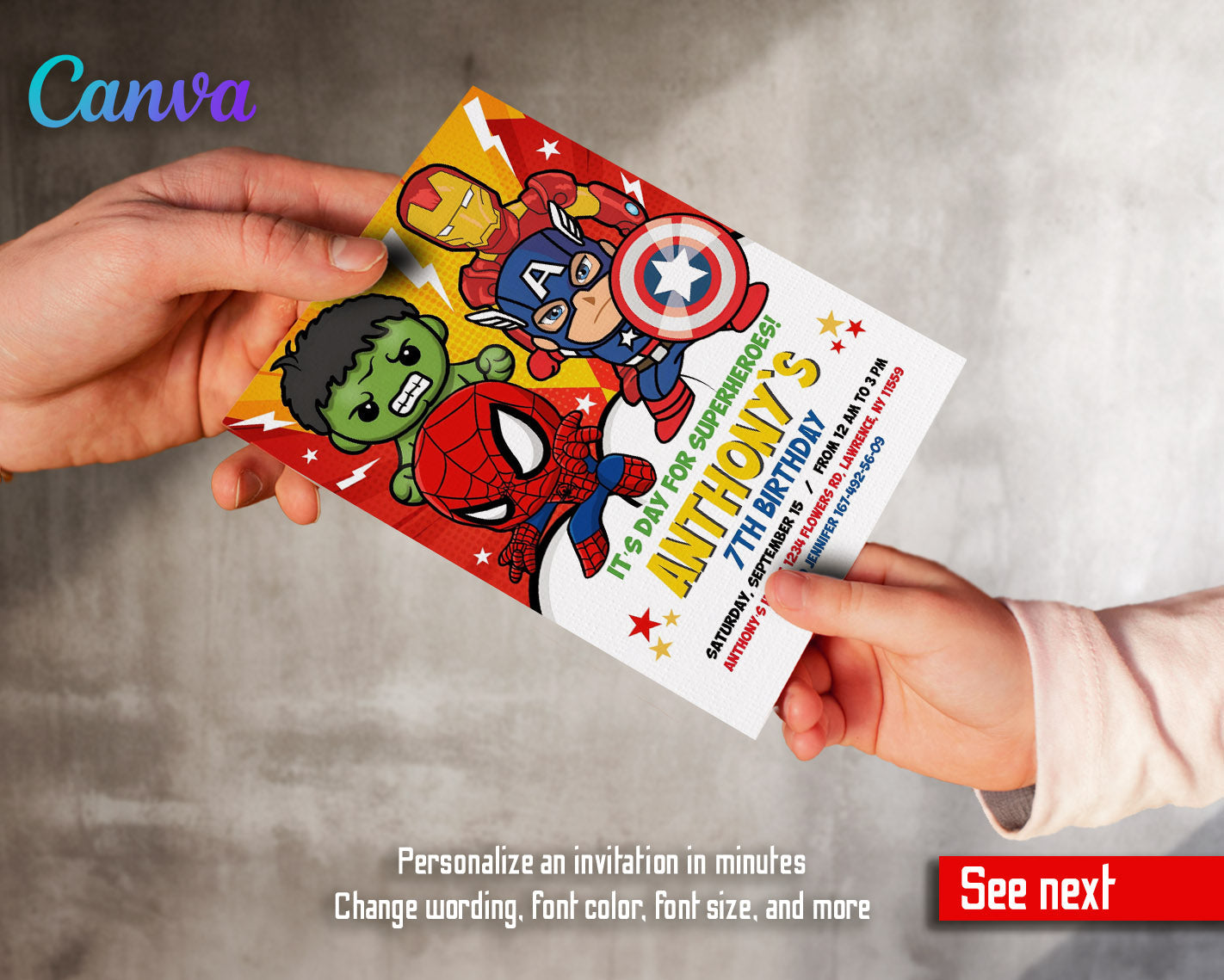 Avengers Marvel Superhero customizable invitation template | Share or Print | boy | KW433