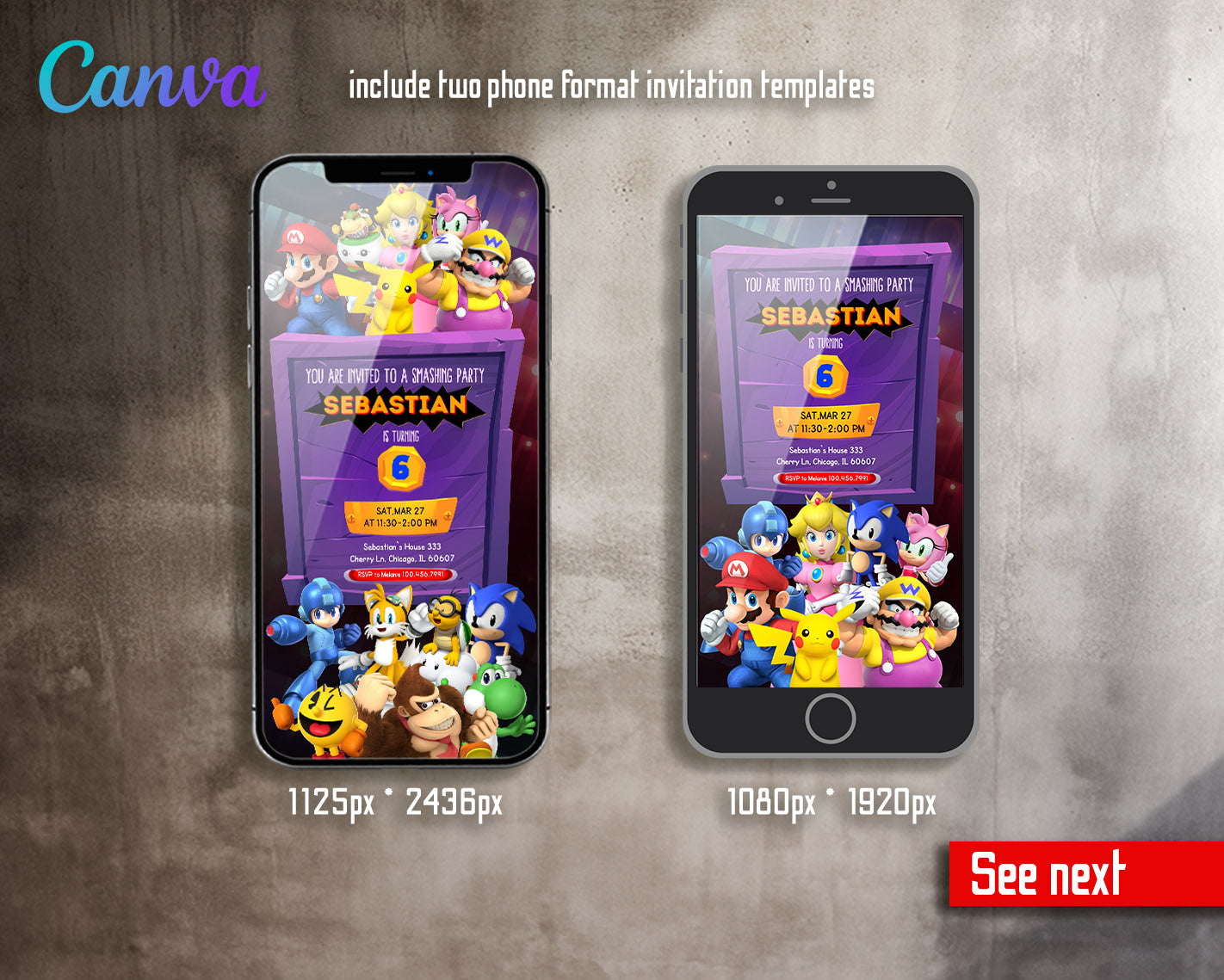 Super Smash Mario Bros customizable invitation template | Share or Print |  | CD981