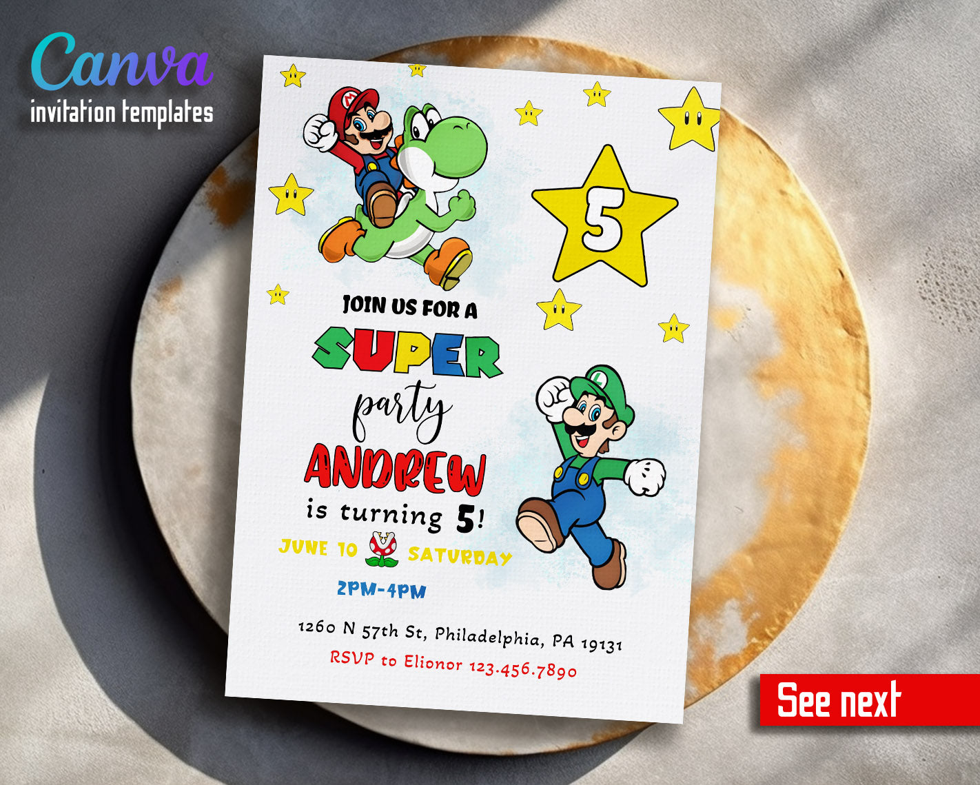 Super Mario Bros customizable invitation template | Share or Print | | DR085