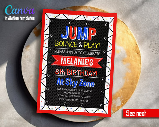 Trampoline Jump Party  customizable invitation template | Share or Print |  | QI296