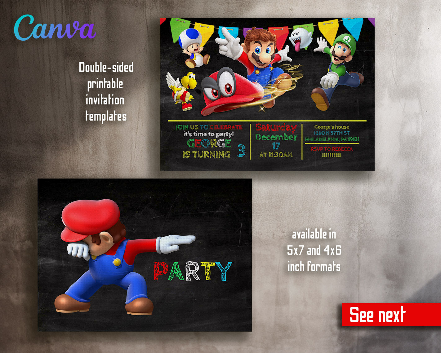 Super Mario Bros customizable invitation template | Share or Print | | HM318
