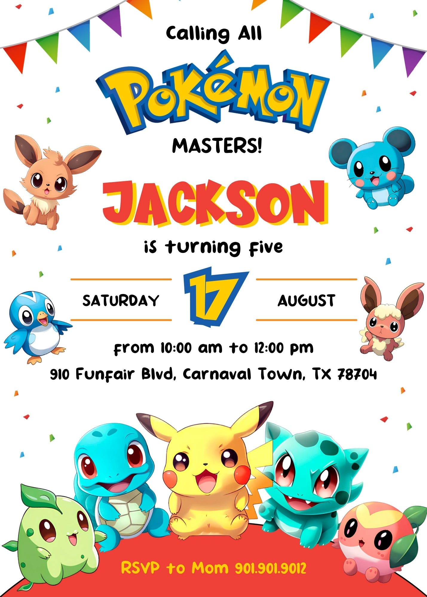 Pokemon Pikachu customizable invitation template | Share or Print | | QB224