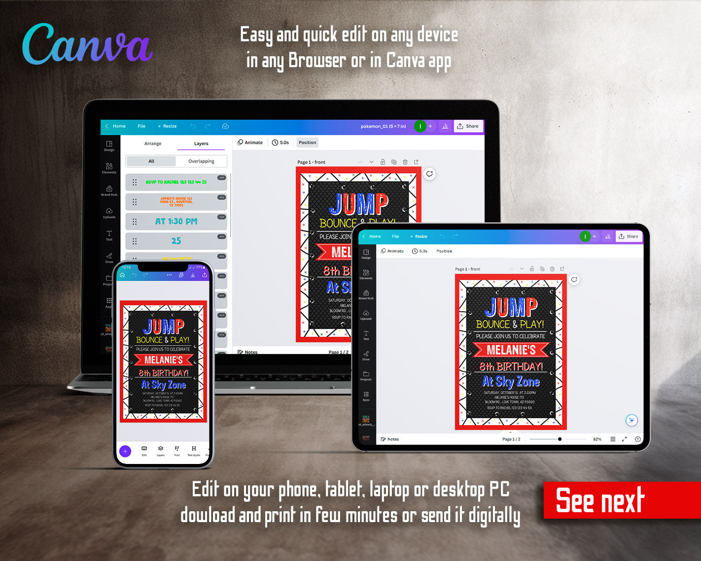 Trampoline Jump Party  customizable invitation template | Share or Print |  | QI296