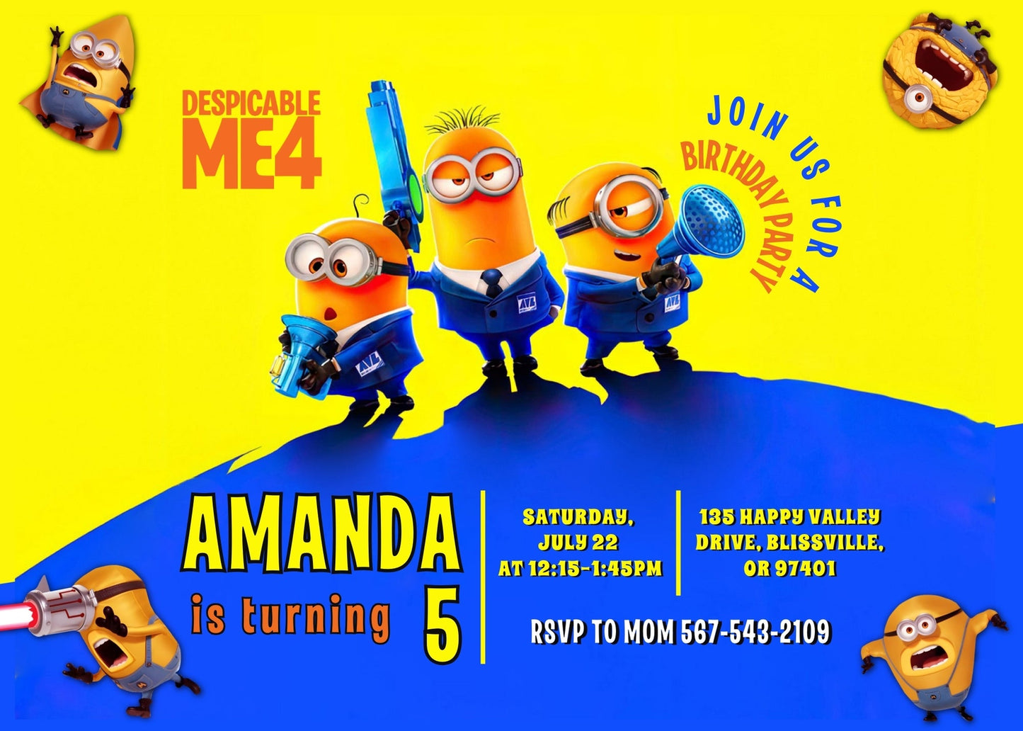 Despicable Me Minions customizable invitation template | Share or Print | | GS890