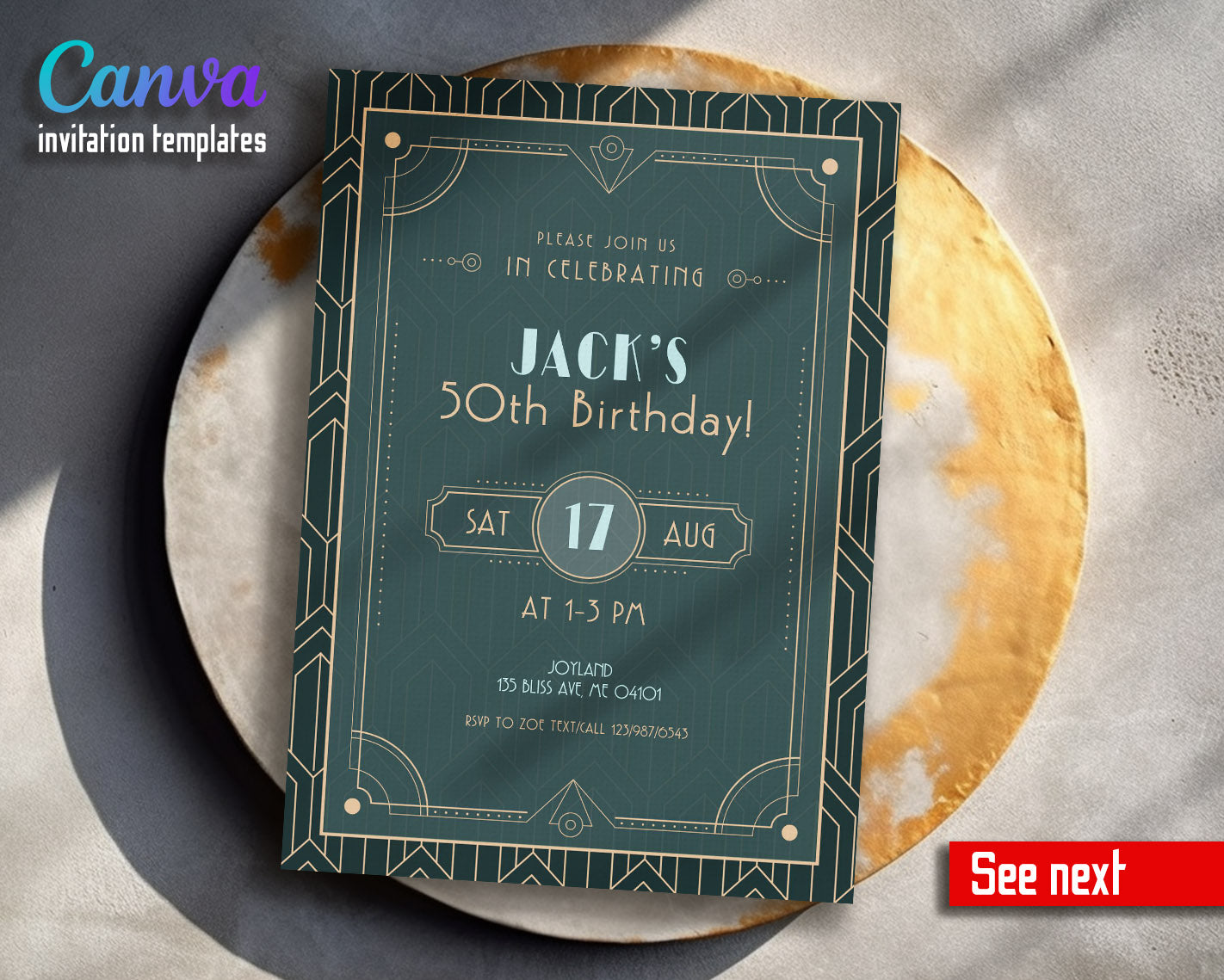 The Great Gatsby Art Deco customizable invitation template | Share or Print | | XG072