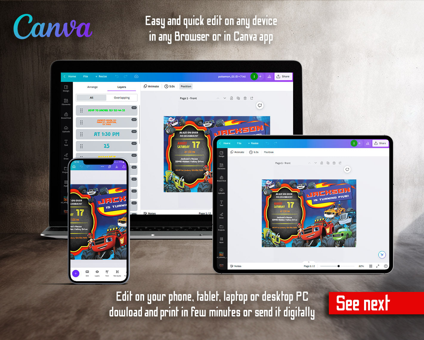 Blaze Monster Machines Trucks  customizable invitation template | Share or Print | boy | IT586