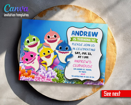 Baby Shark  customizable invitation template | Share or Print |  | EZ208