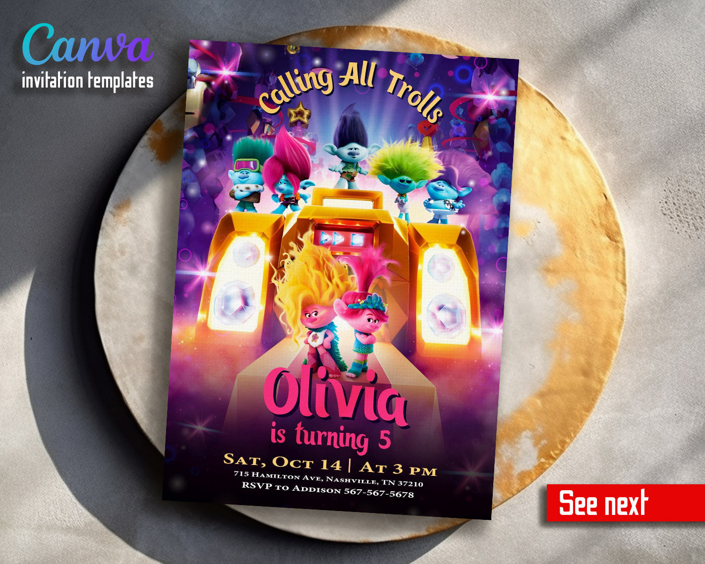 Trolls Poppy customizable invitation template | Share or Print | | QJ995