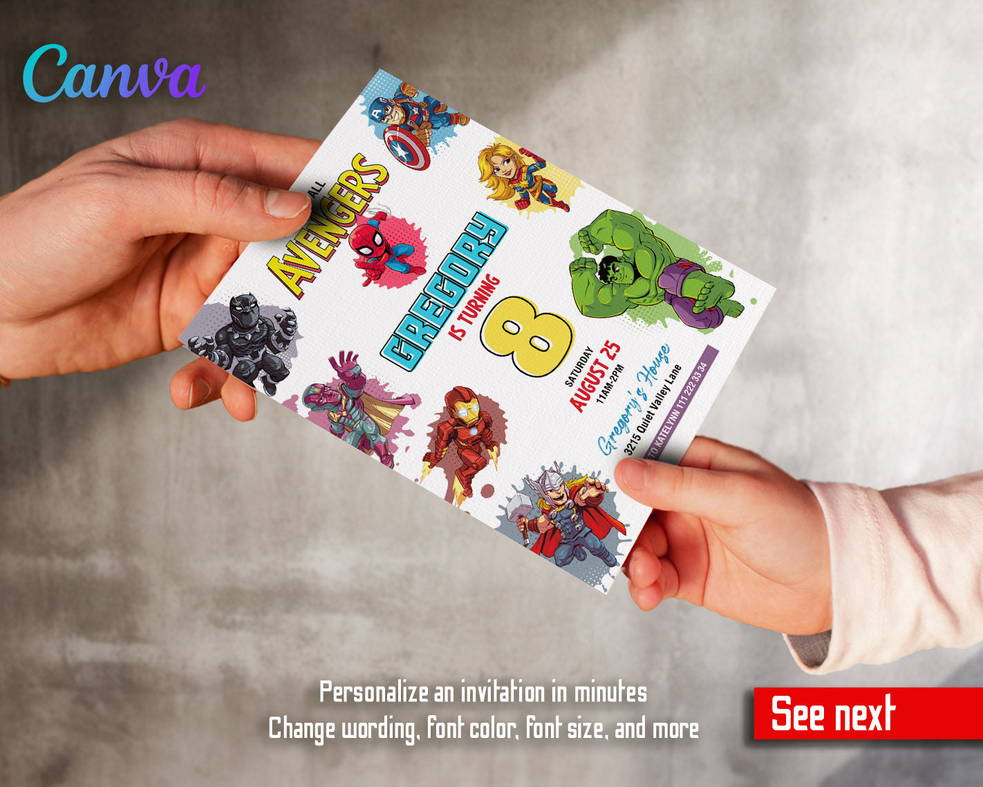 Avengers Marvel Superhero customizable invitation template | Share or Print | boy | FA876