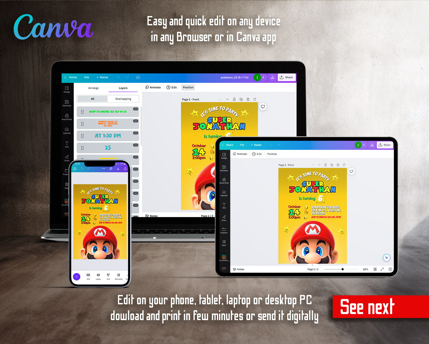 Super Mario Bros customizable invitation template | Share or Print | | JA778