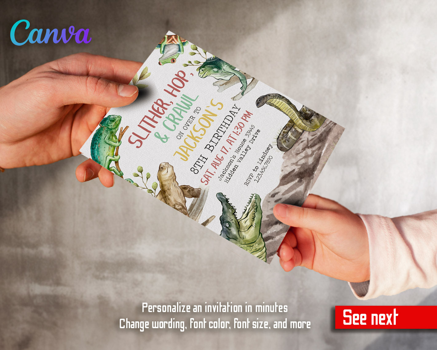 Reptile Lizard Snake customizable invitation template | Share or Print | | AM912