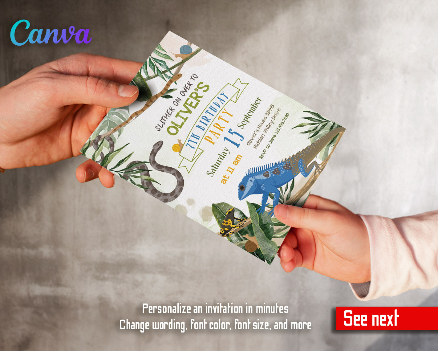 Reptile Lizard Snake customizable invitation template | Share or Print | | CC853