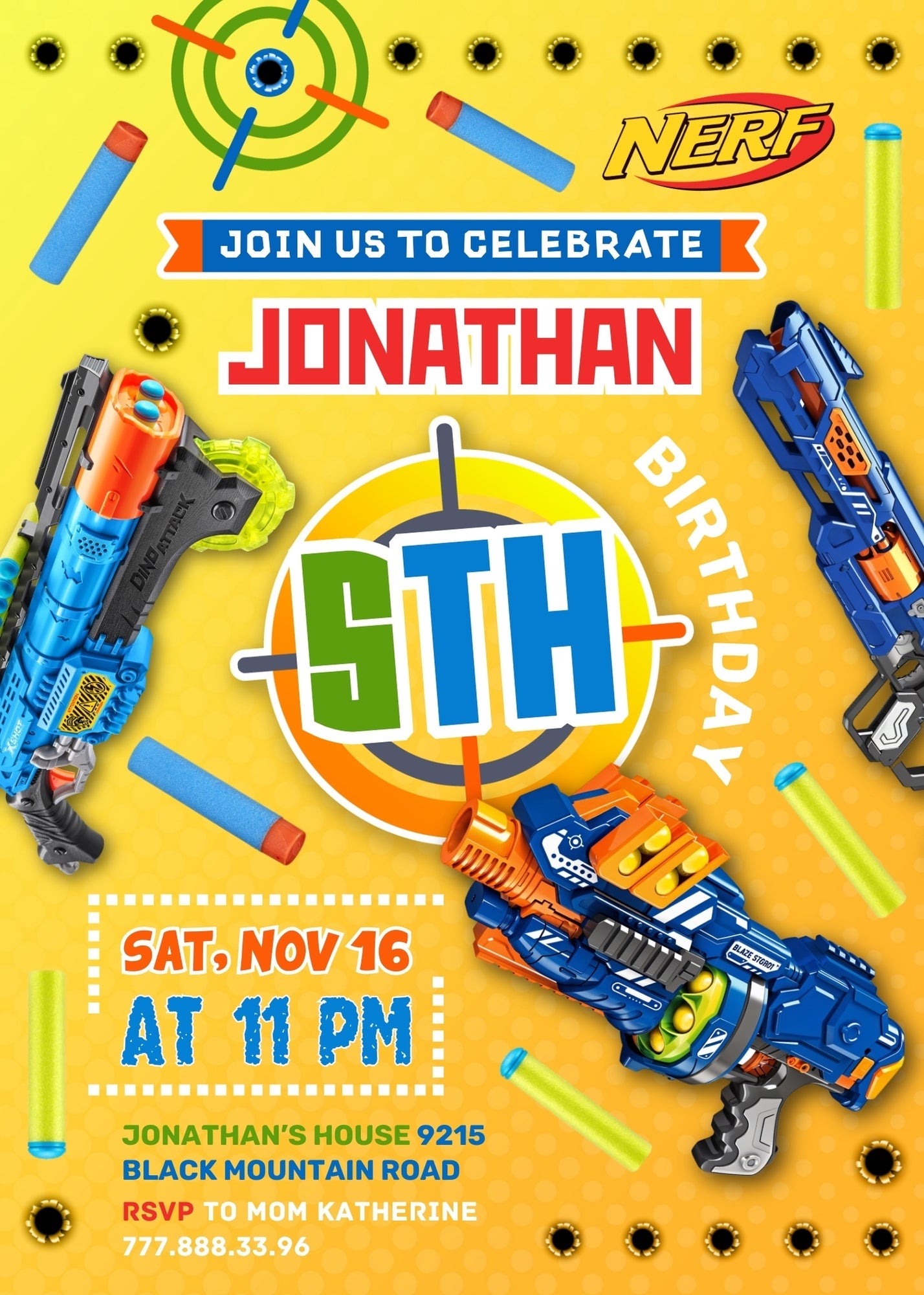 NERF Dart Wars customizable invitation template | Share or Print | boy | MQ571