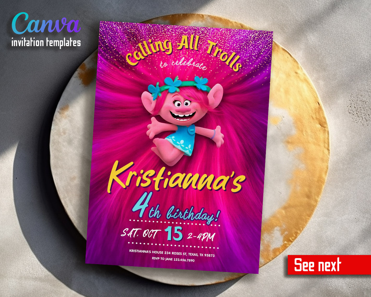 Trolls Poppy customizable invitation template | Share or Print | | WD205