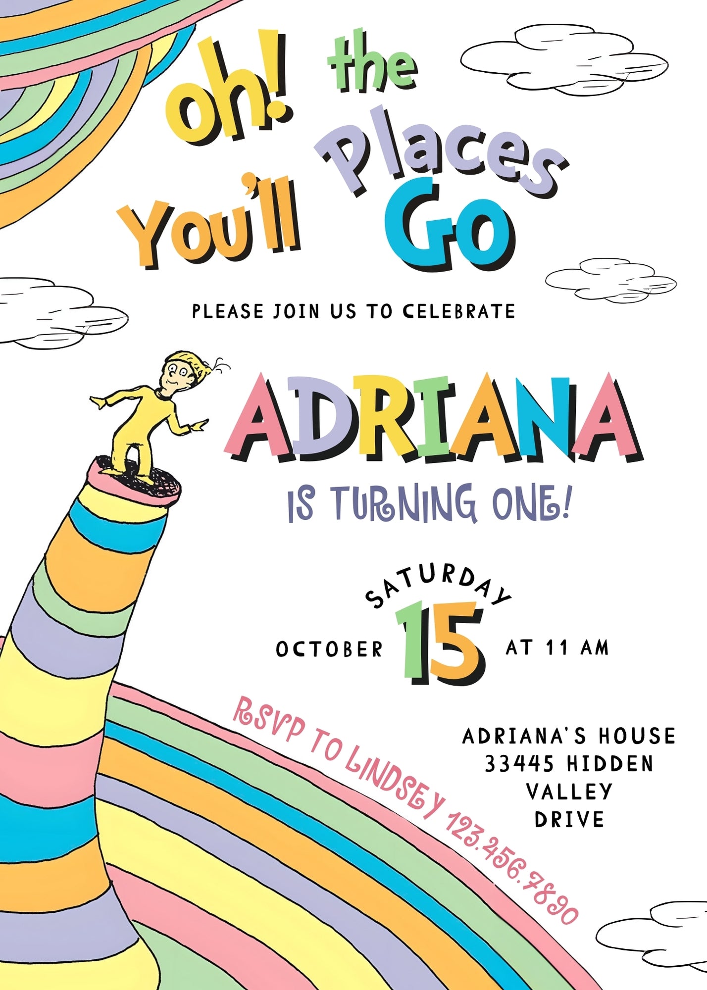 Dr Seuss Oh, the Places You'll Go customizable invitation template | Share or Print | | NJ510