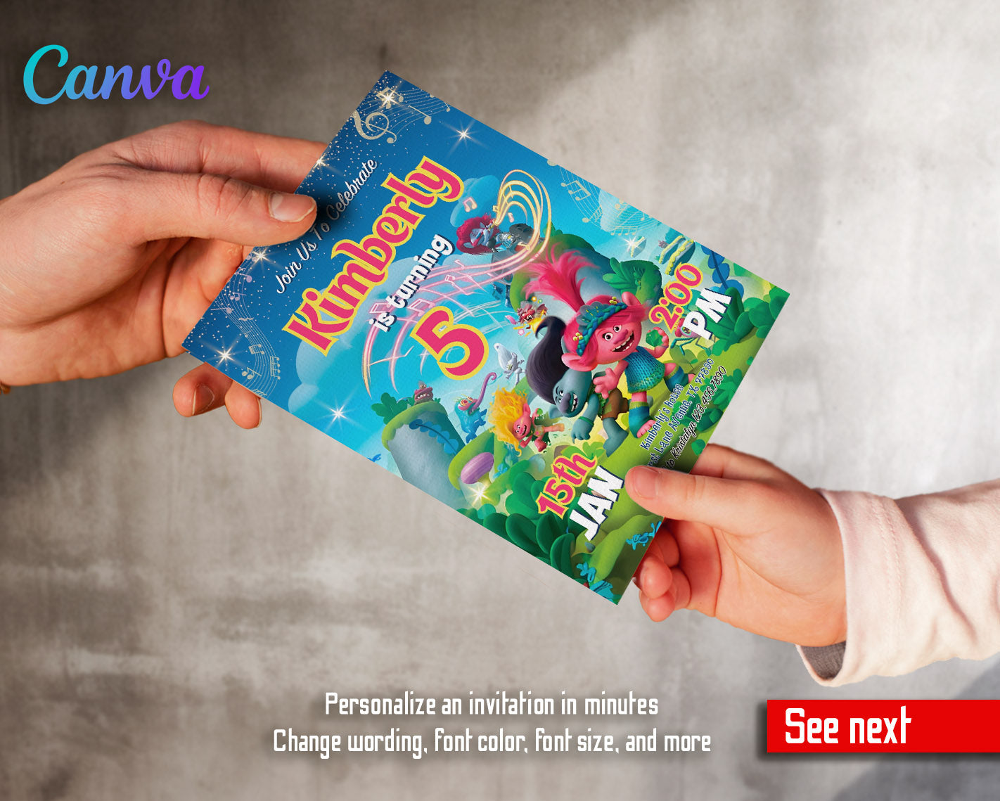 Trolls Poppy customizable invitation template | Share or Print | | RC984
