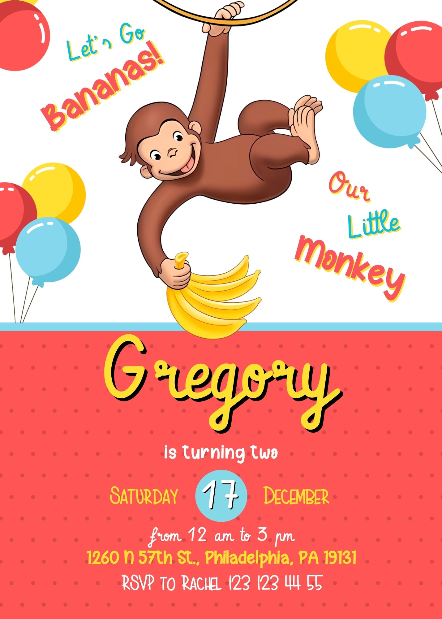 Curious George Monkey customizable invitation template | Share or Print | | IK319