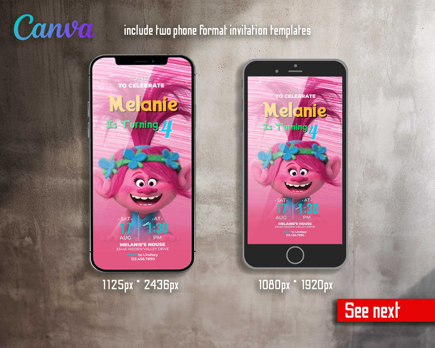 Trolls Poppy customizable invitation template | Share or Print | | SV029