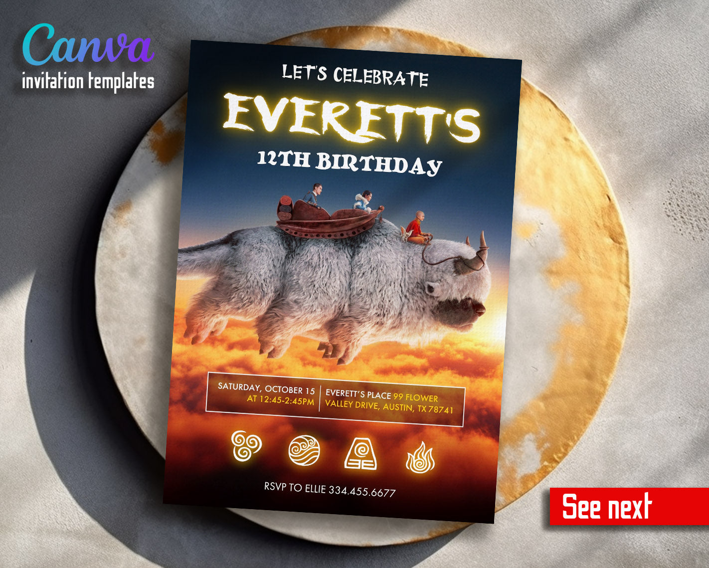 Avatar The Last Airbender customizable invitation template | Share or Print | | HD937