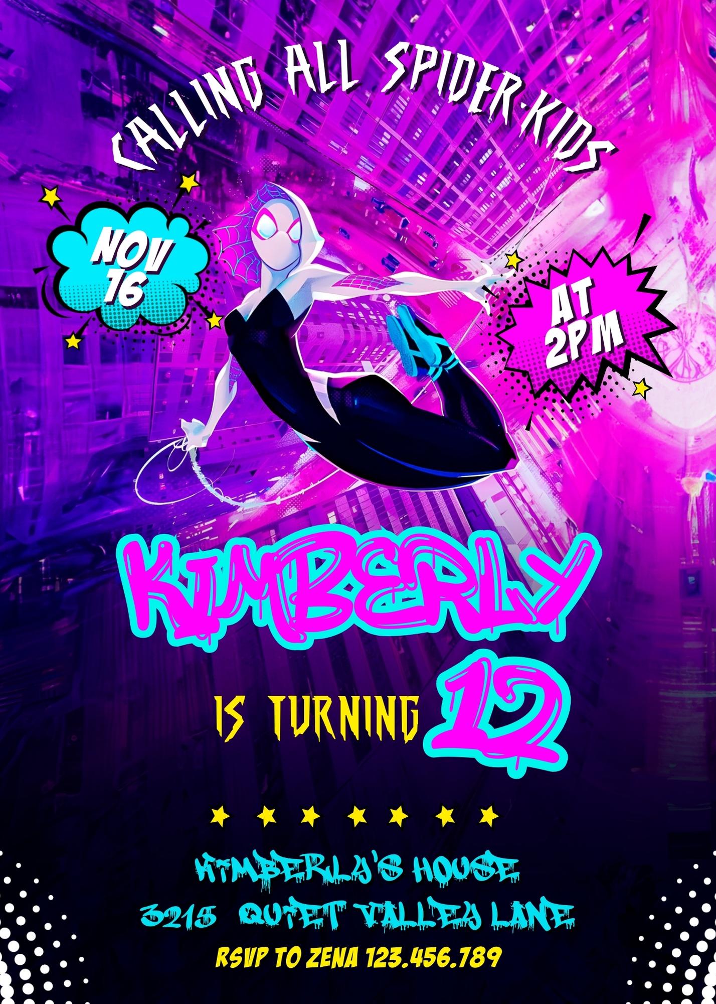 Spider Gwen Ghost Spidey customizable invitation template | Share or Print | girl | XF959