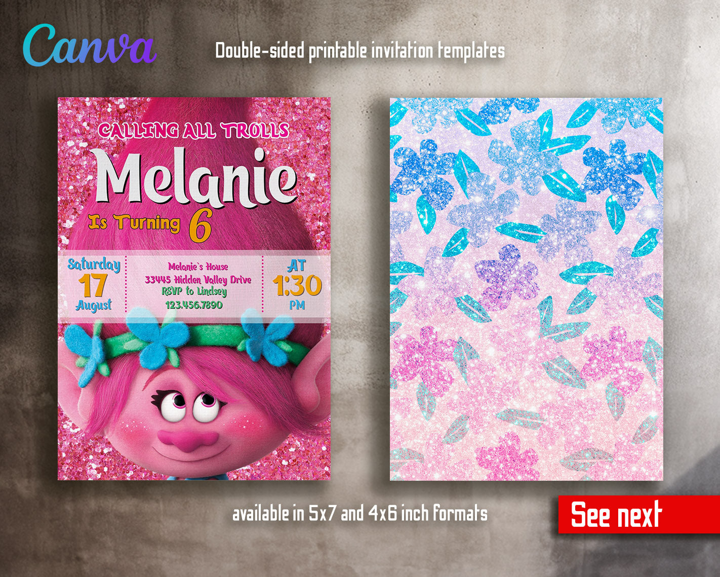 Trolls Poppy customizable invitation template | Share or Print | | TD714