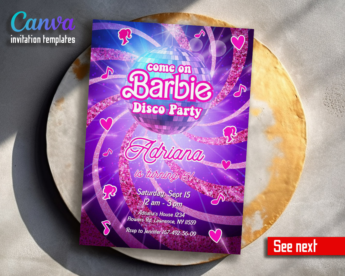 Barbie Pink customizable invitation template | Share or Print | girl | IE594