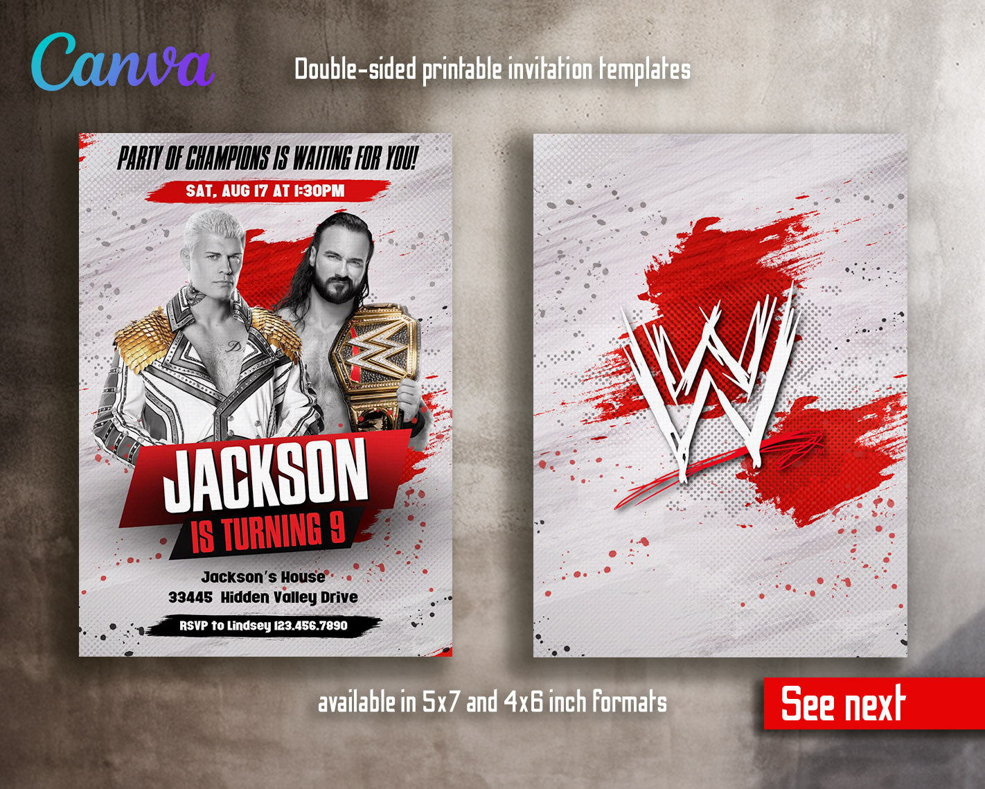 Wrestling WWE WrestleMania customizable invitation template | Share or Print | boy | NB270