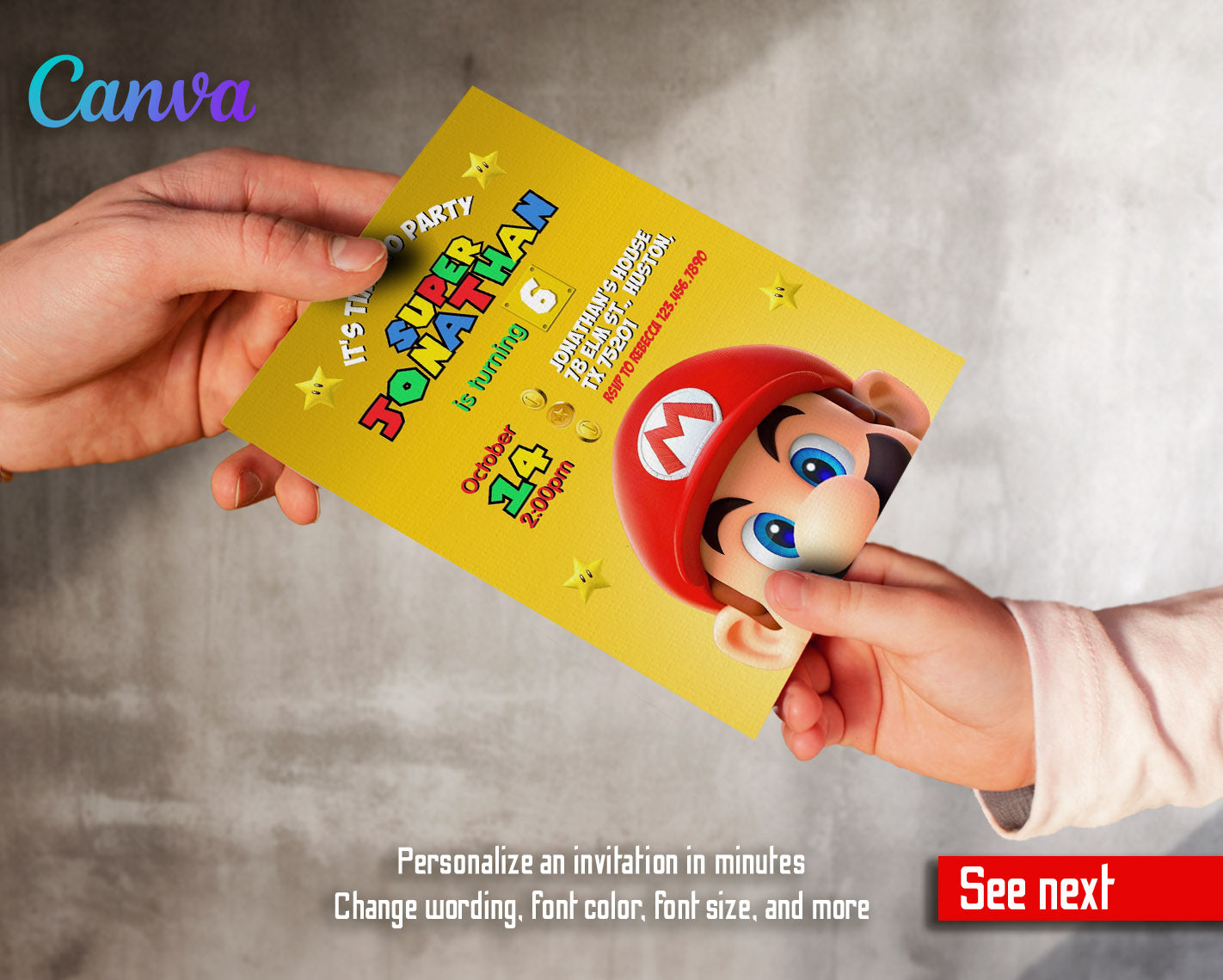 Super Mario Bros customizable invitation template | Share or Print | | JA778