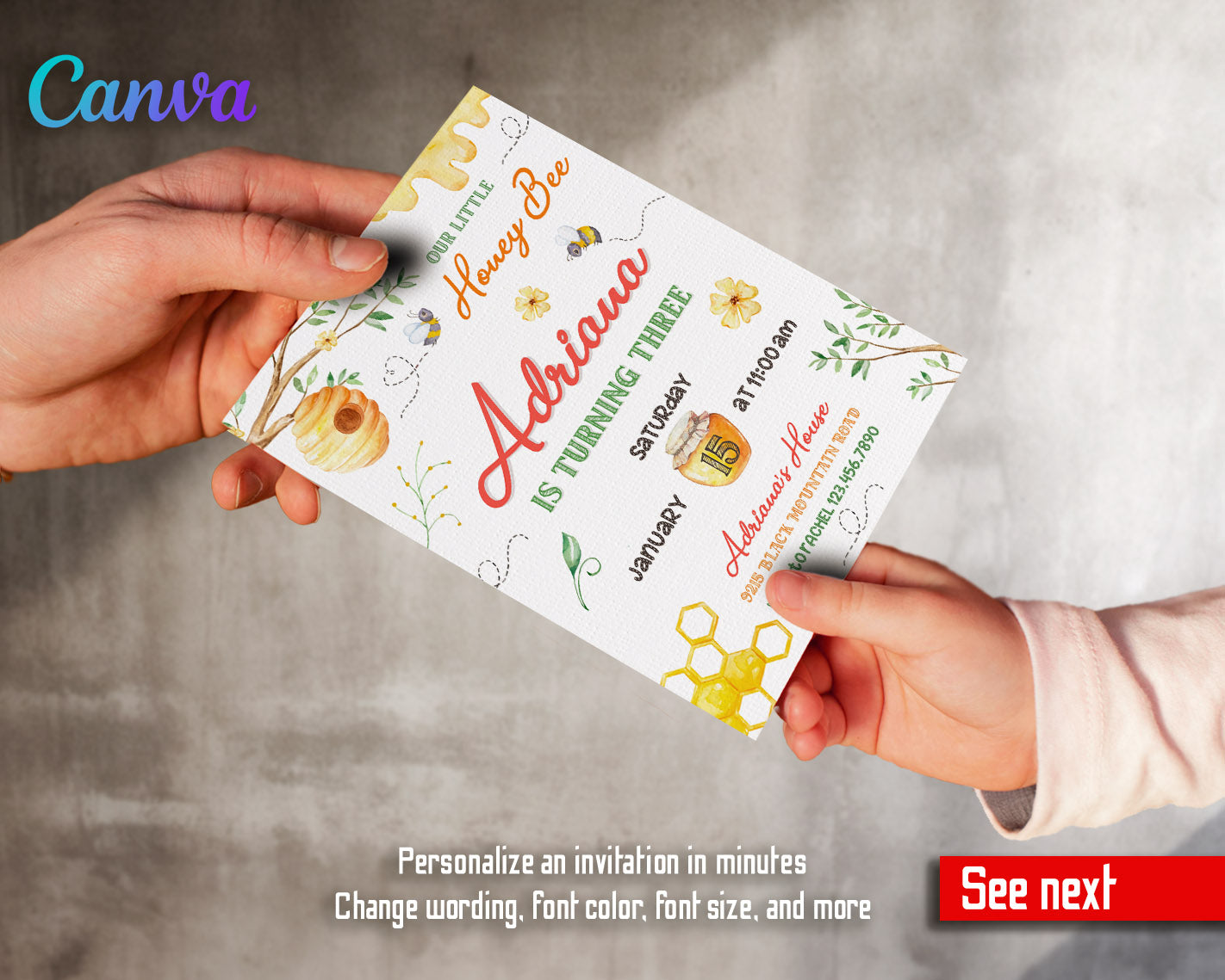 1st Bee Day Party customizable invitation template | Share or Print | | QB752
