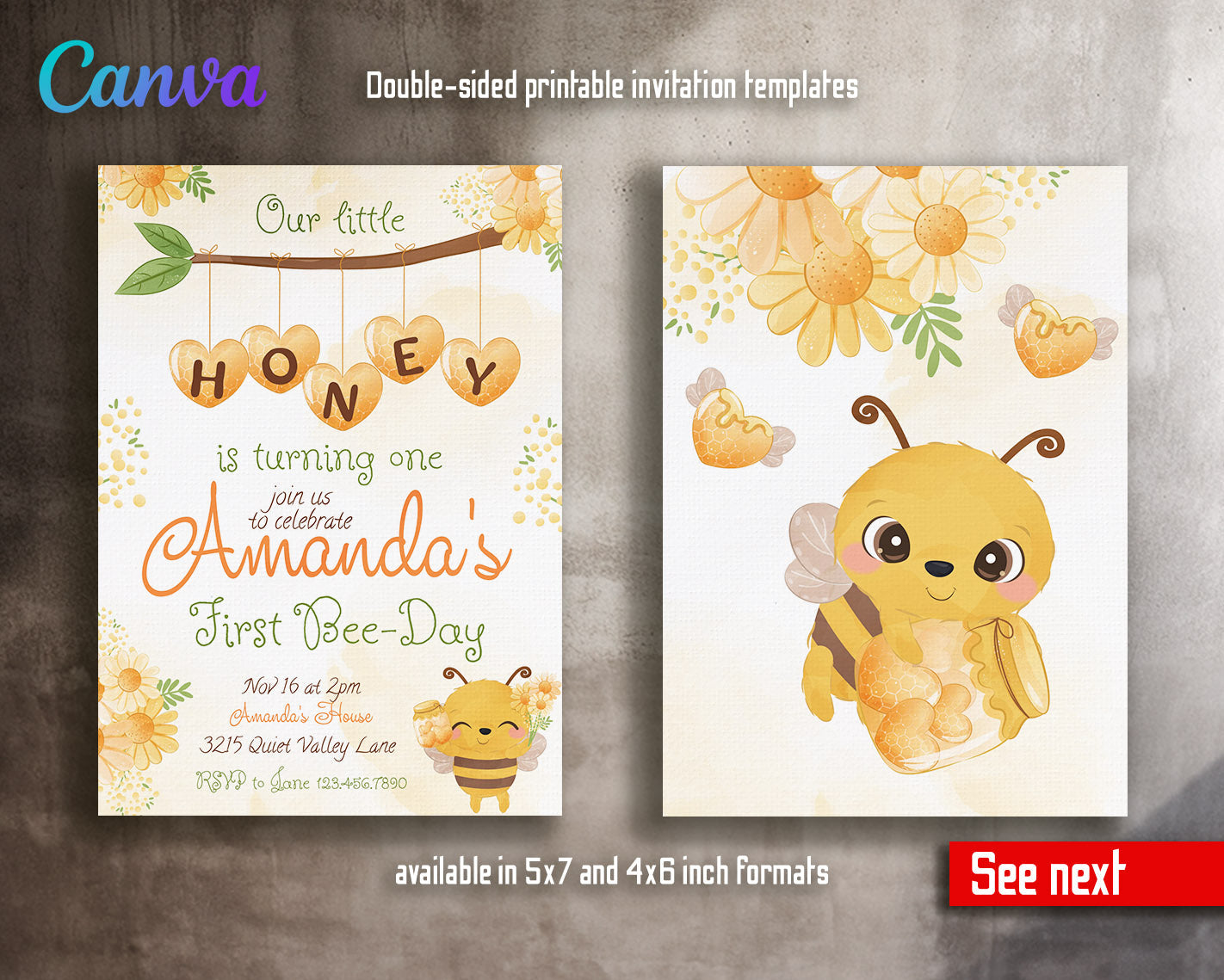 1st Bee Day Party customizable invitation template | Share or Print | | RB134