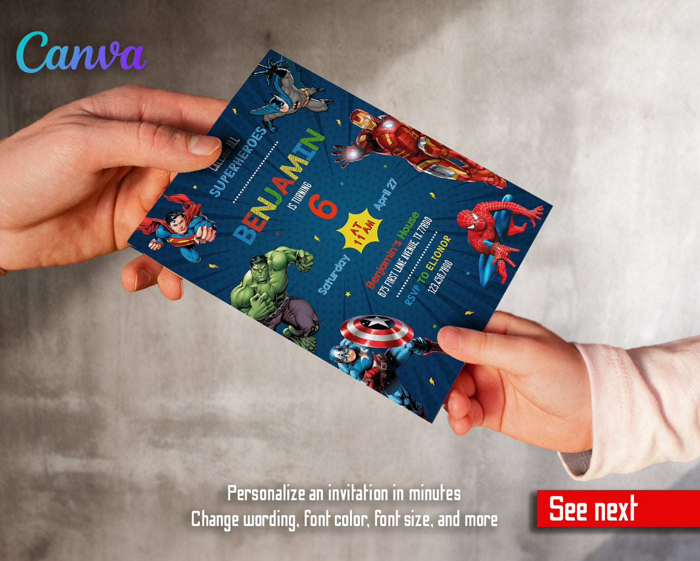 Avengers Marvel Superhero customizable invitation template | Share or Print | boy | MY855