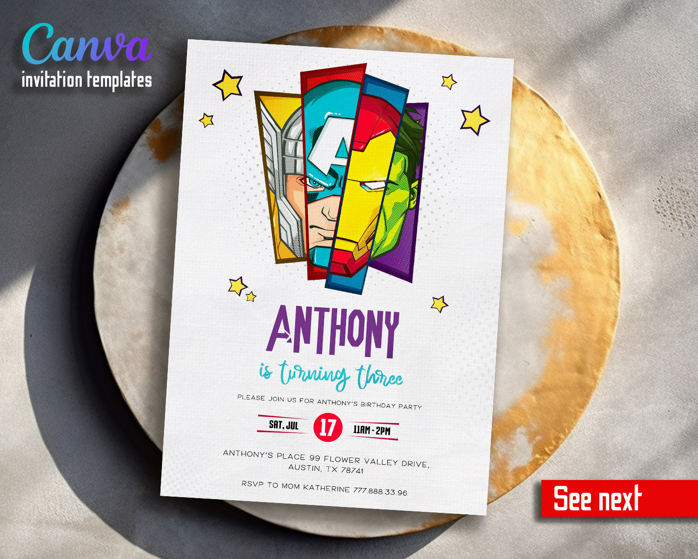 Avengers Marvel Superhero customizable invitation template | Share or Print | boy | DT094