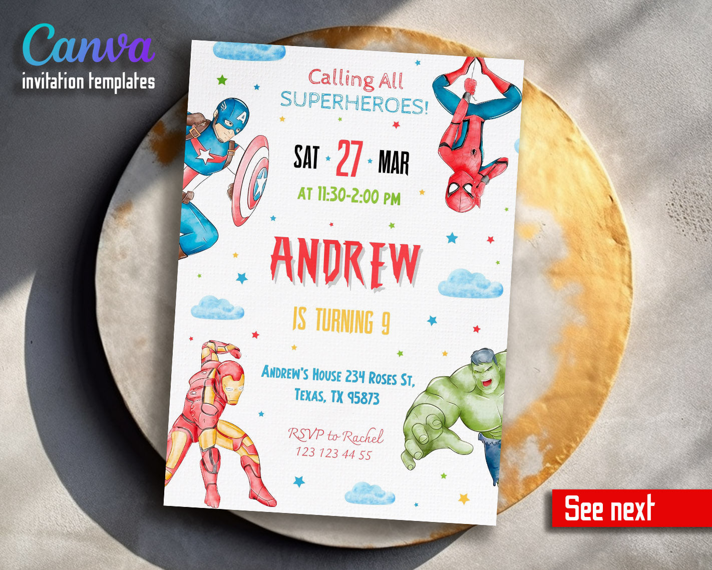 Avengers Marvel Superhero customizable invitation template | Share or Print | boy | EW966