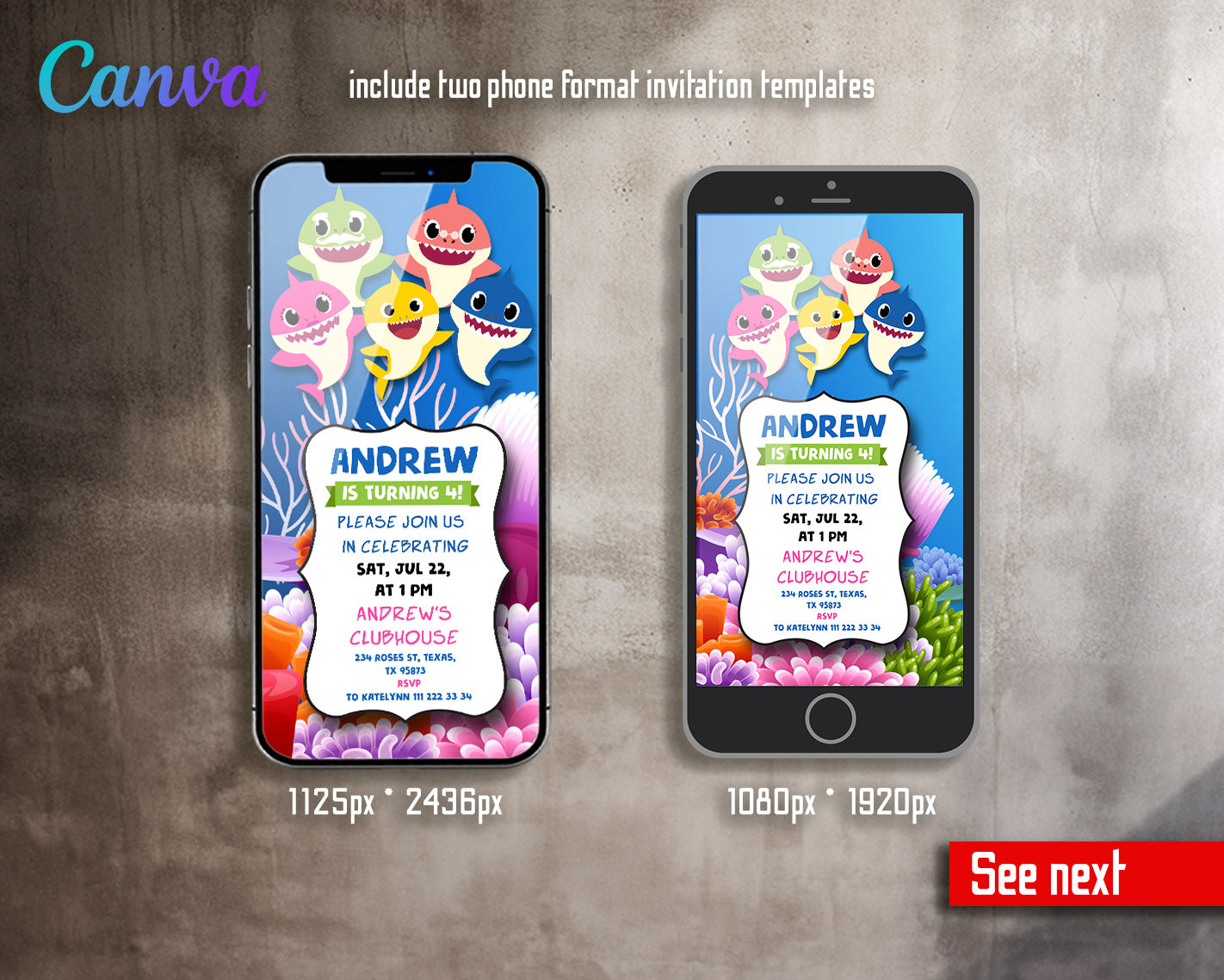 Baby Shark  customizable invitation template | Share or Print |  | EZ208