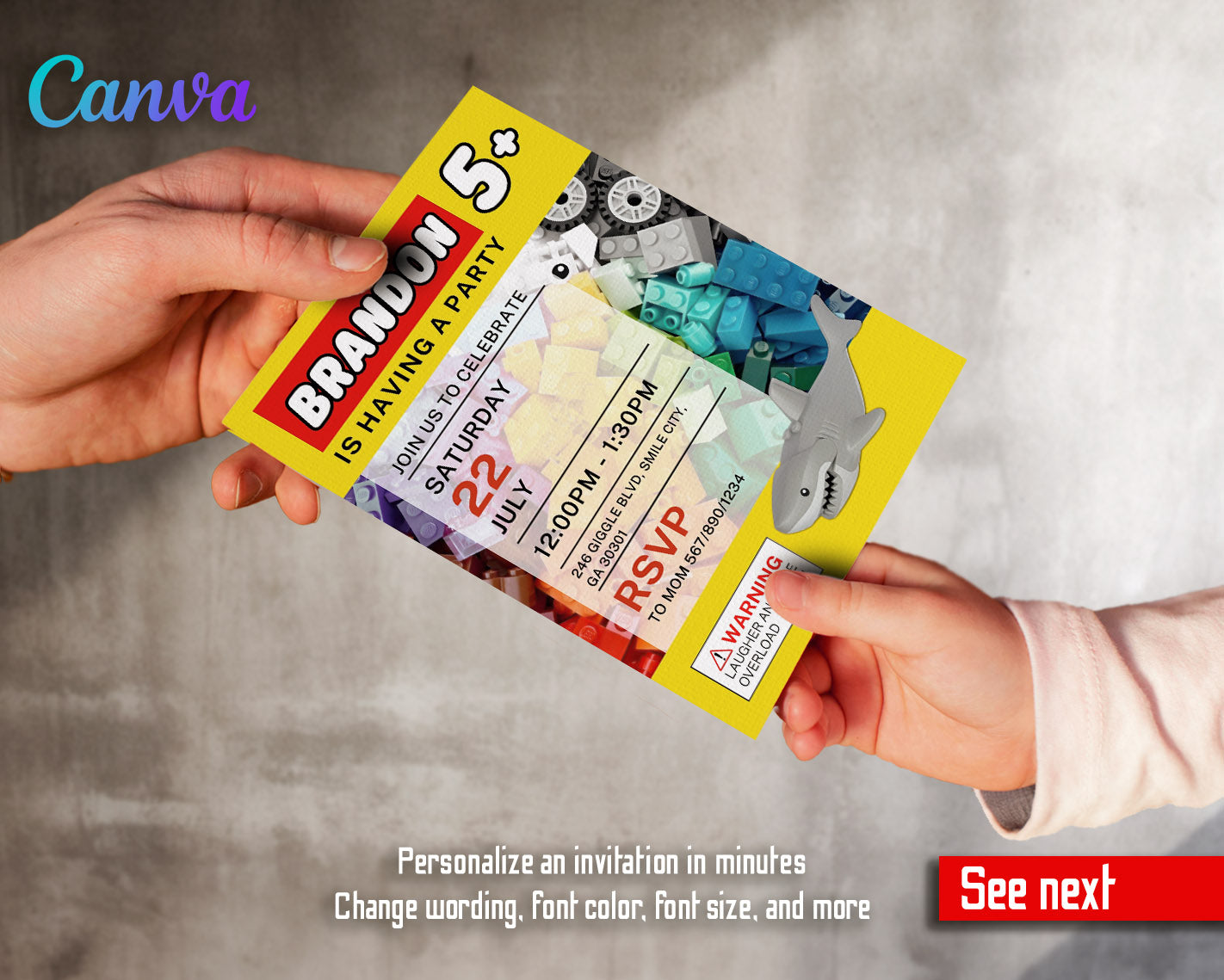 Lego Shark Jaws customizable invitation template | Share or Print | | NS565