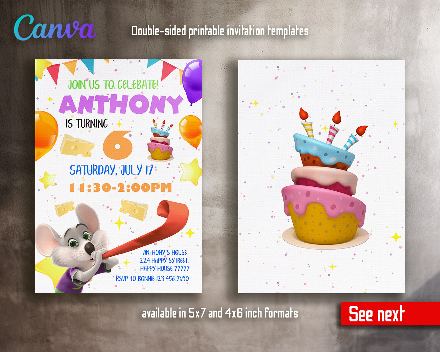 Chuck E. Cheese customizable invitation template | Share or Print | | GU421