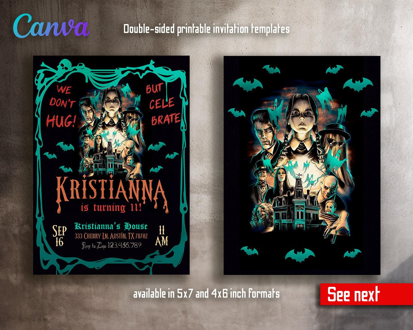 Wednesday Addams customizable invitation template | Share or Print | girl | WH523