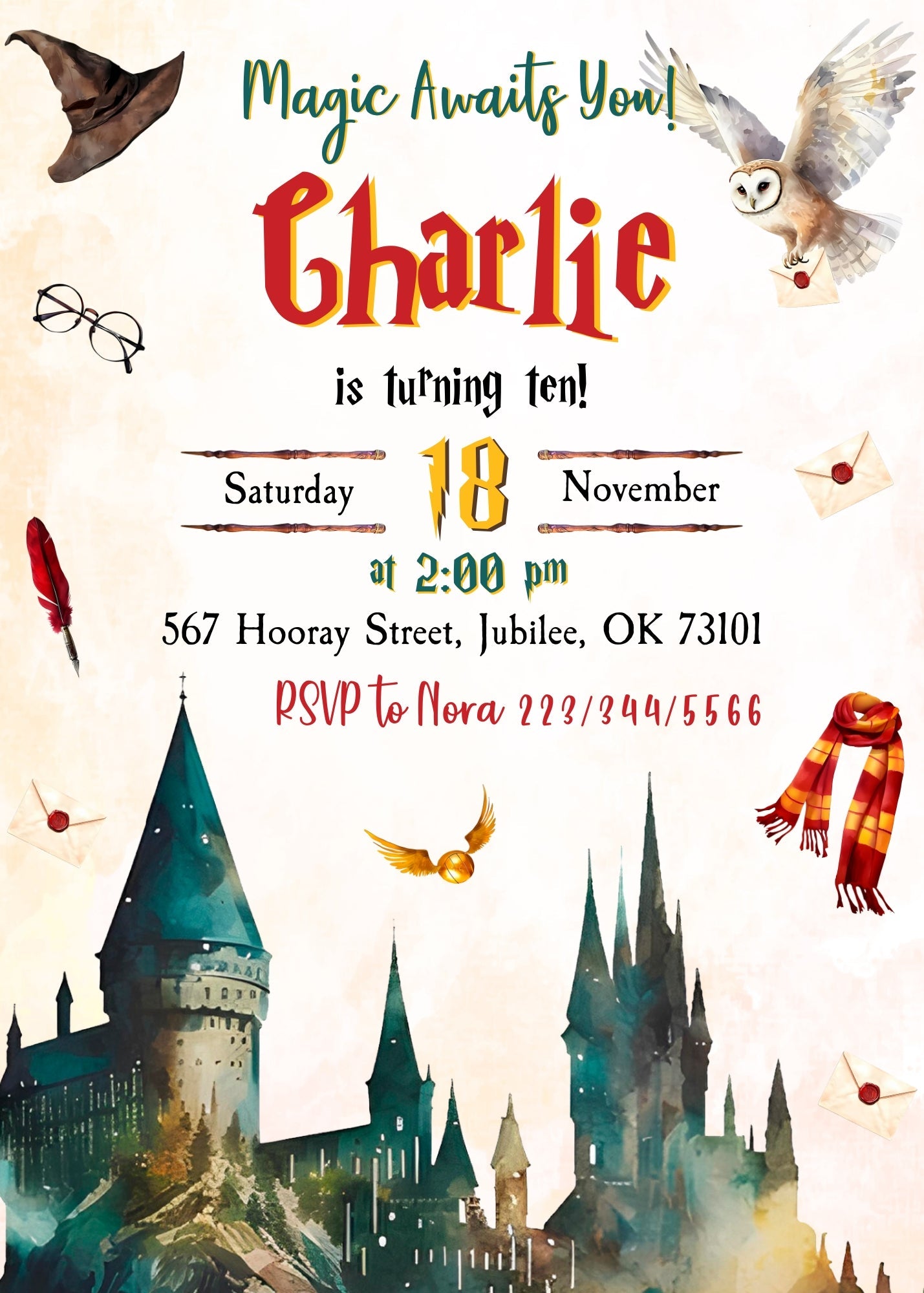Harry Potter customizable invitation template | Share or Print | | HL751