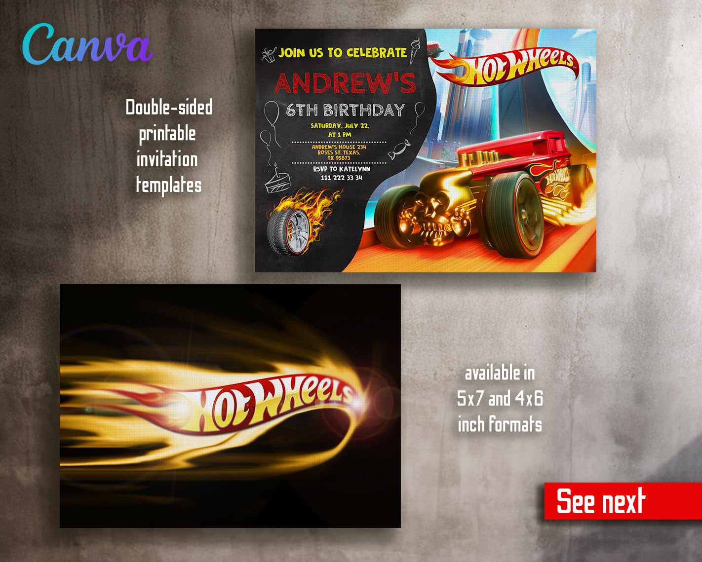 Hot Wheels Racing customizable invitation template | Share or Print | boy | AN624