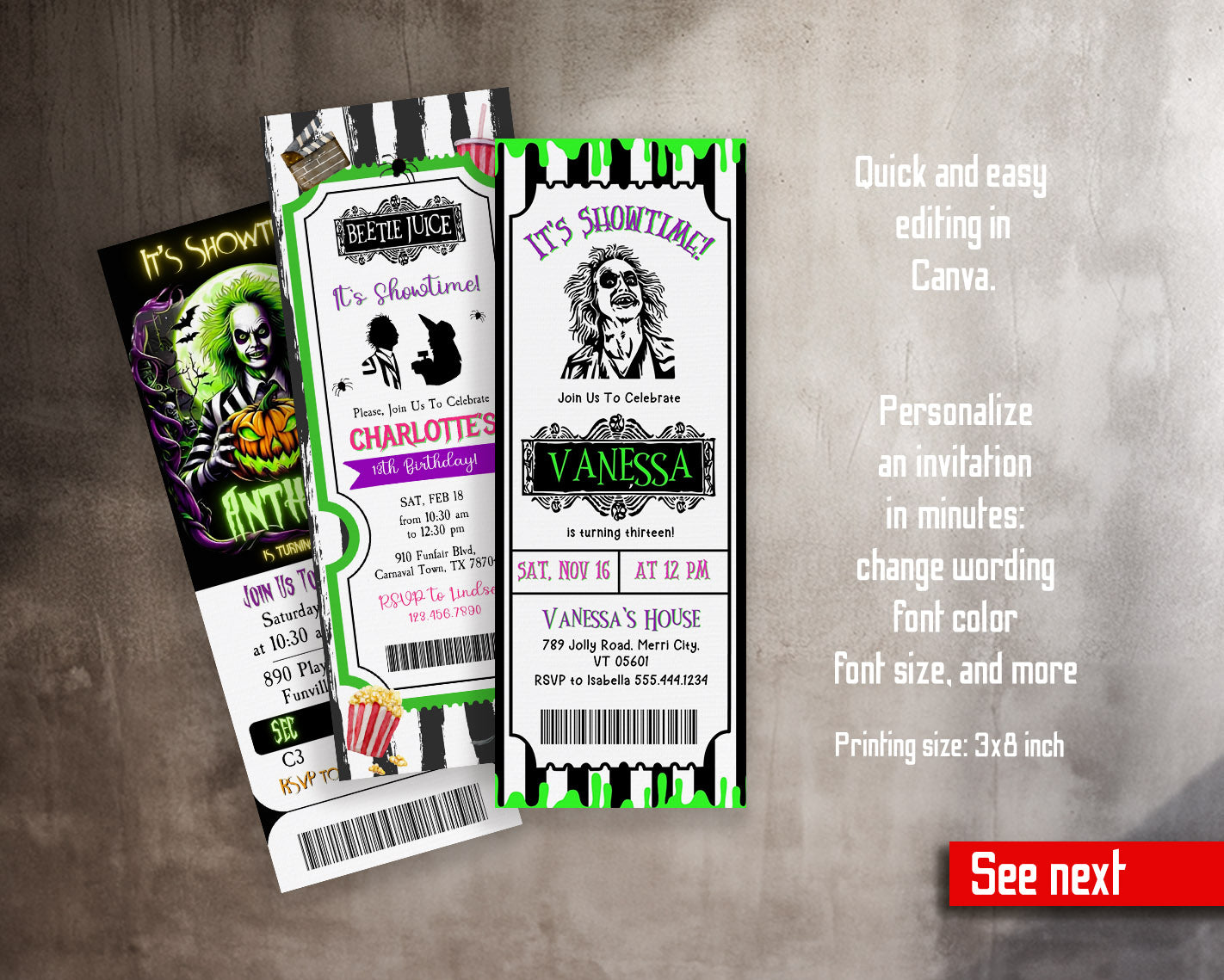 Beetlejuice Halloween customizable invitation template | Share or Print | | IV060