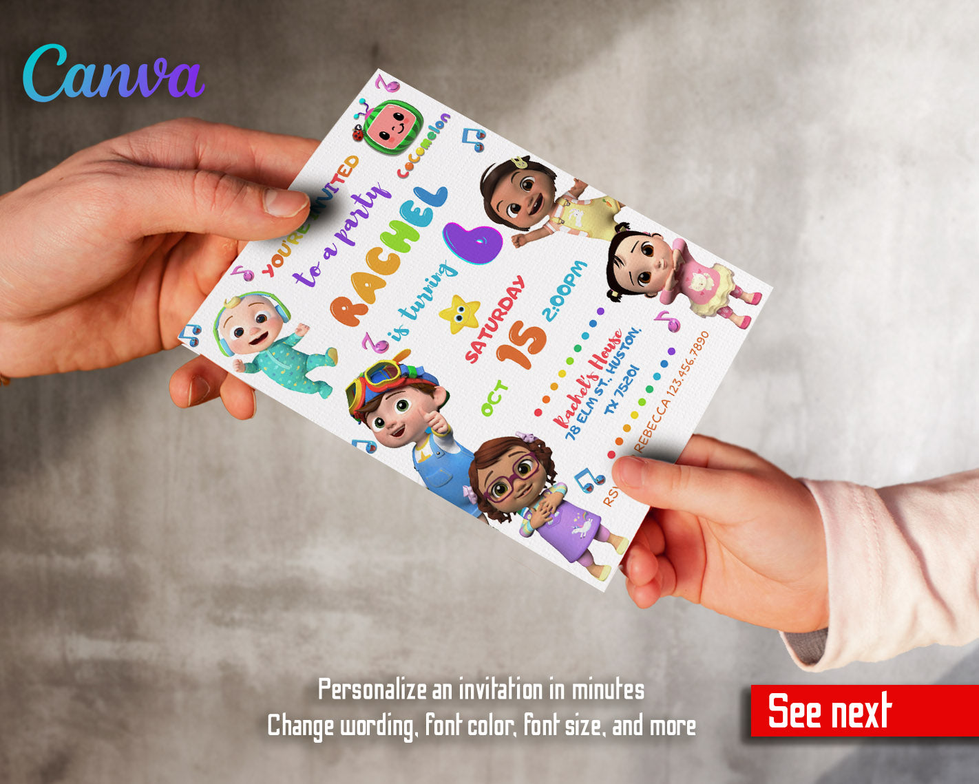 Cocomelon  customizable invitation template | Share or Print |  | AG075
