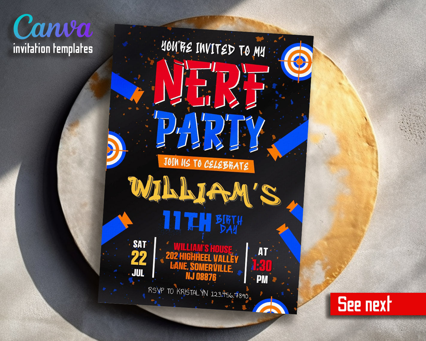 NERF Dart Wars customizable invitation template | Share or Print | boy | ZJ481