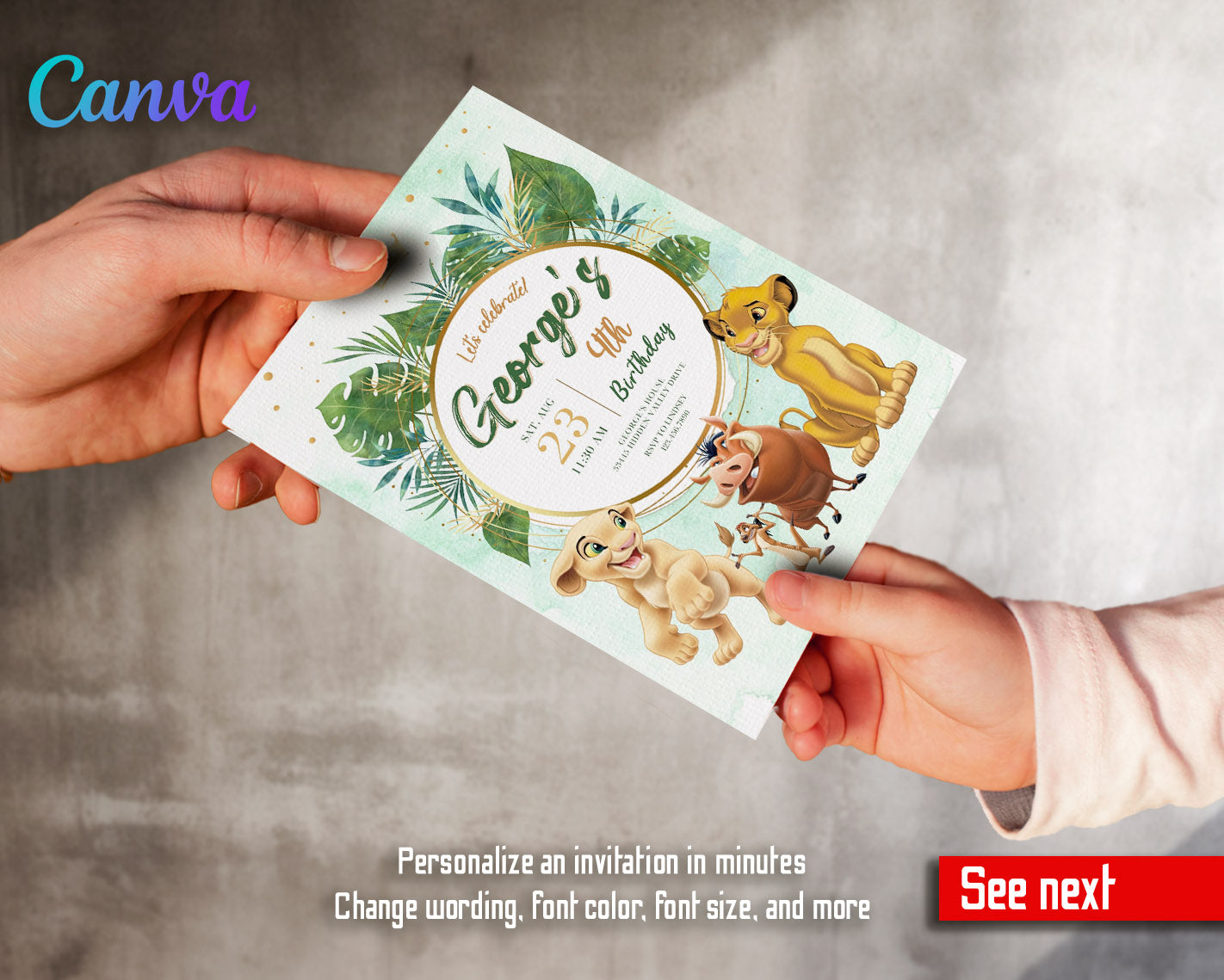 Lion King Simba customizable invitation template | Share or Print | | XG292