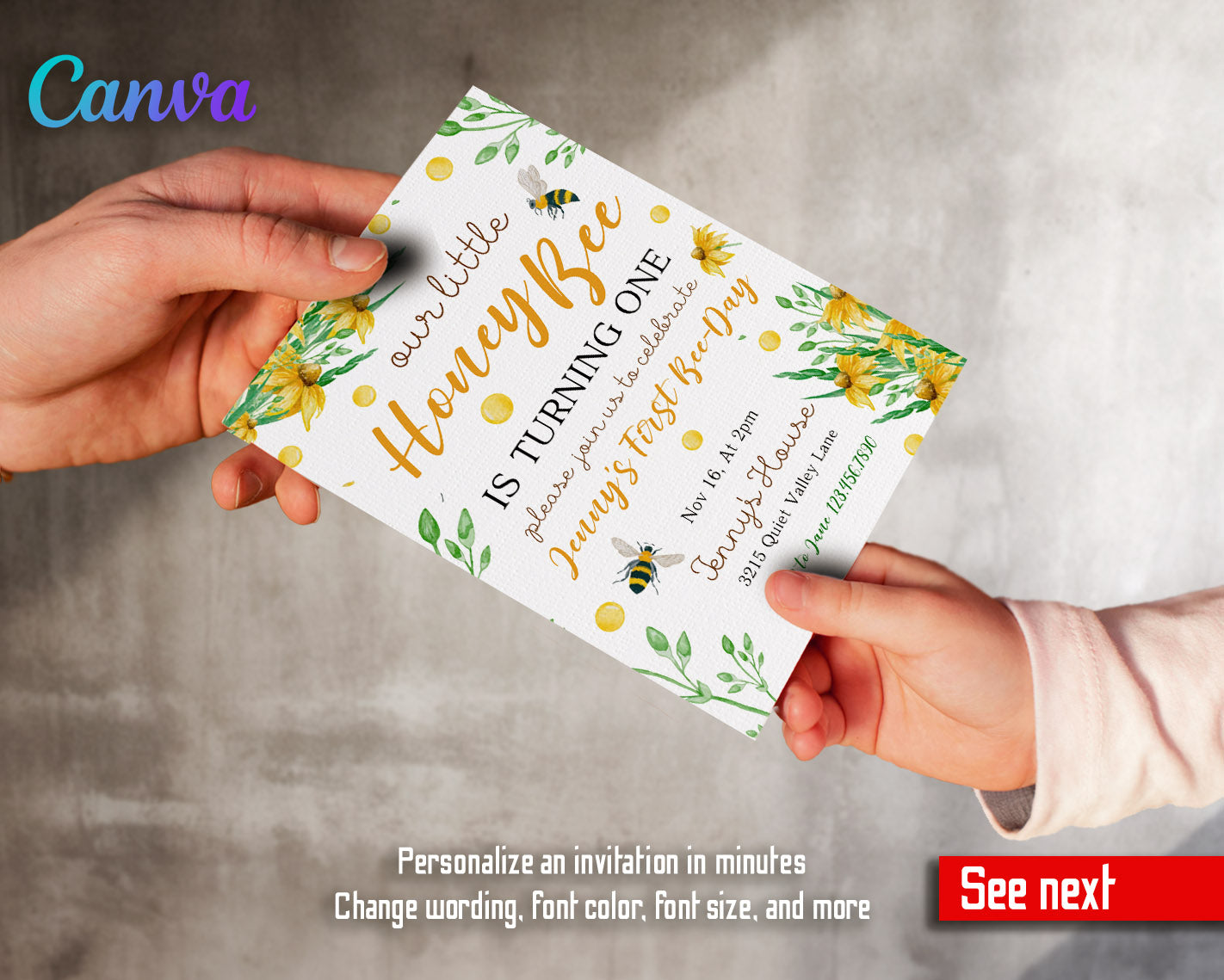 1st Bee Day Party customizable invitation template | Share or Print | | NI318