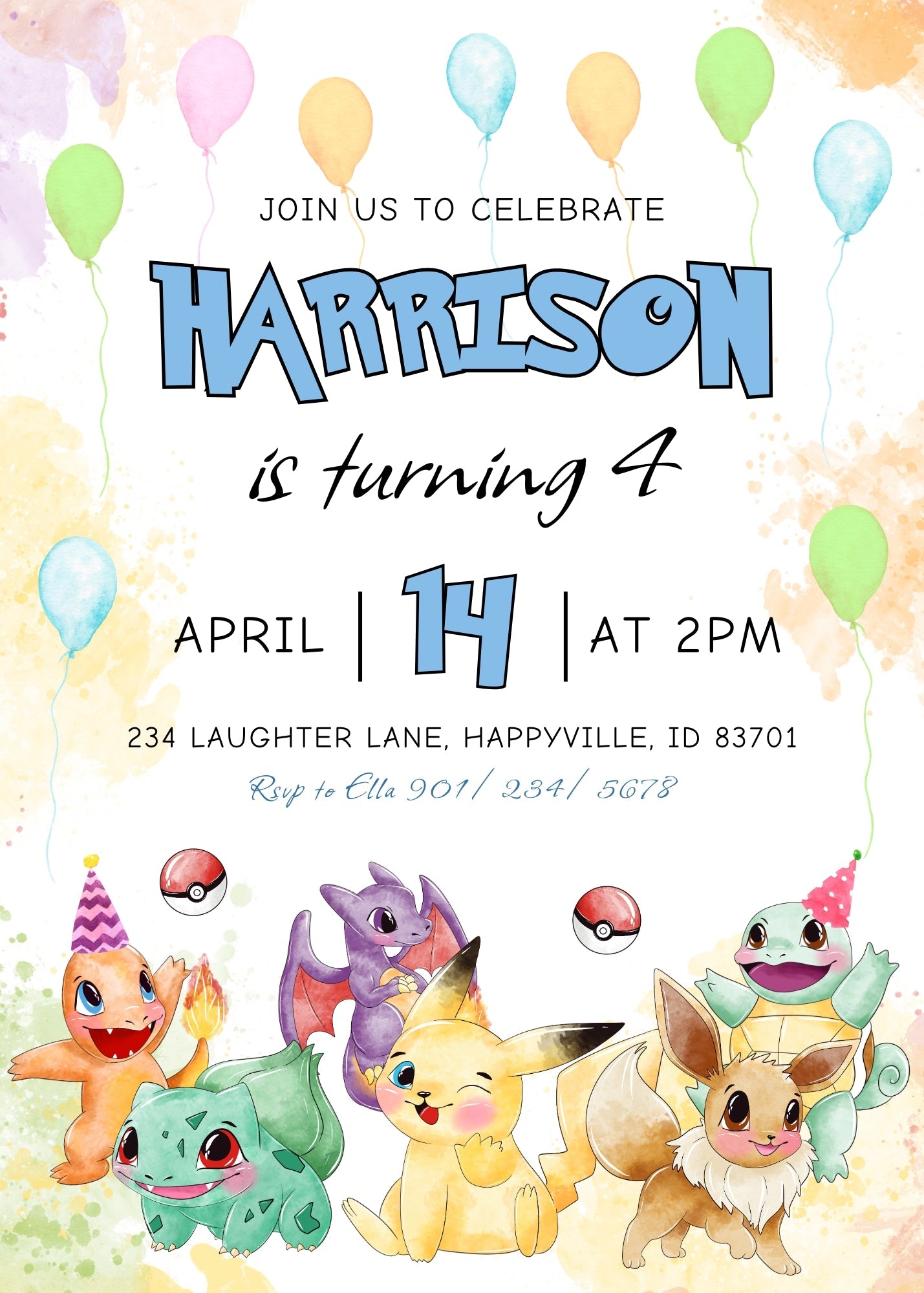 Pokemon Pikachu customizable invitation template | Share or Print | | ND289