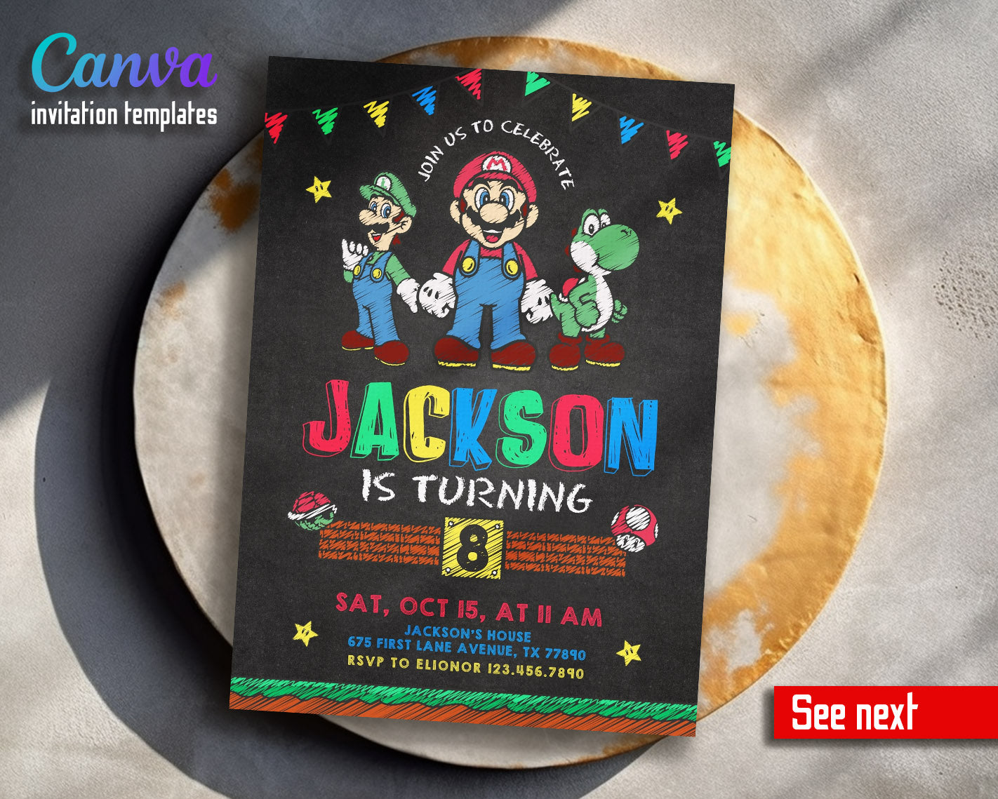 Super Mario Bros customizable invitation template | Share or Print | | GG030