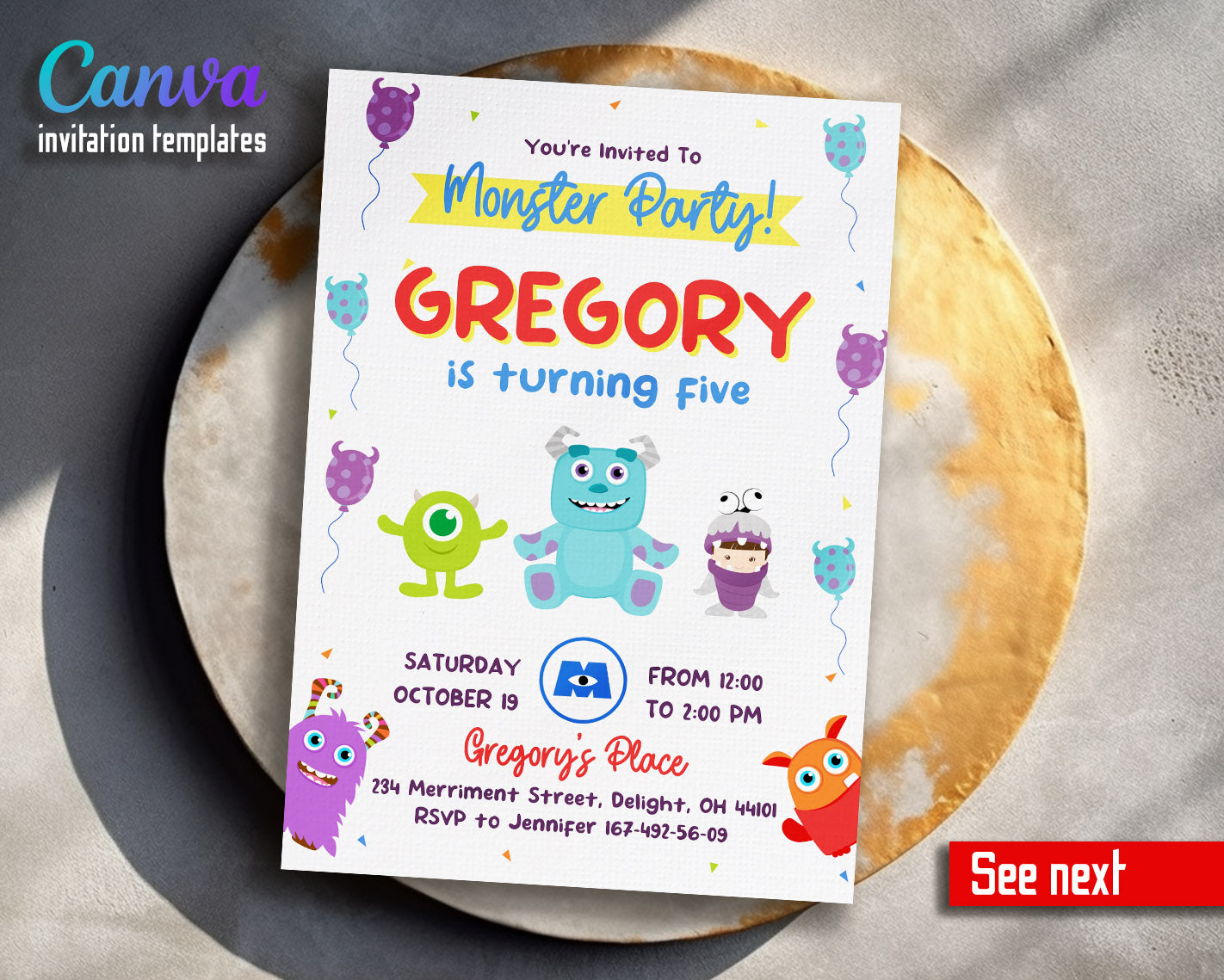 Monsters, Inc. customizable invitation template | Share or Print | | MO159