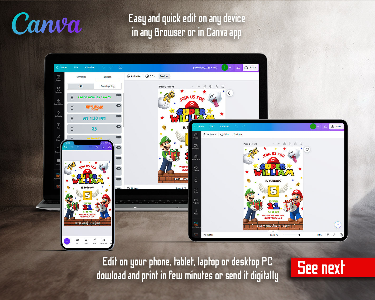 Super Mario Bros customizable invitation template | Share or Print | | IU813