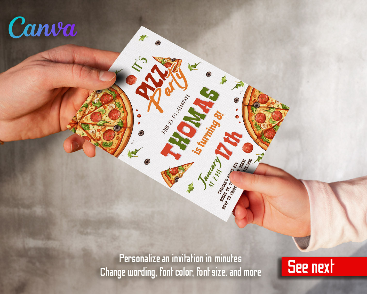 Pizza Party customizable invitation template | Share or Print | | LF040
